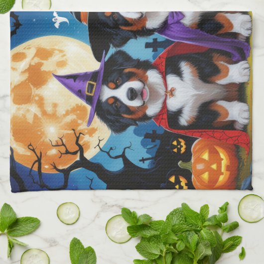Bernese Mountain Hogs Pumpkin Halloween Funny Geschirrtuch (Gefaltet)