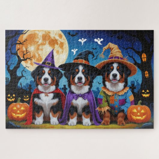 Bernese Mountain Hogs Pumpkin Halloween Funny Puzzle (Horizontal)