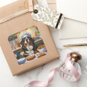 Bernese Mountain Holiday Baking: Feierliche Weihna Quadratischer Aufkleber