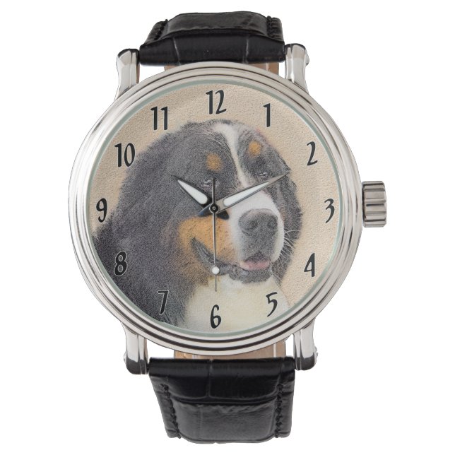 Bernese Mountain Hund 2 Gemälde - Original Hunde K Armbanduhr (Vorderseite)
