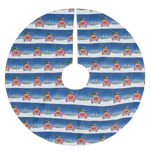 Bernese Mountain Hund Autofahren Auto im Schnee We Polyester Weihnachtsbaumdecke (Vorderseite)