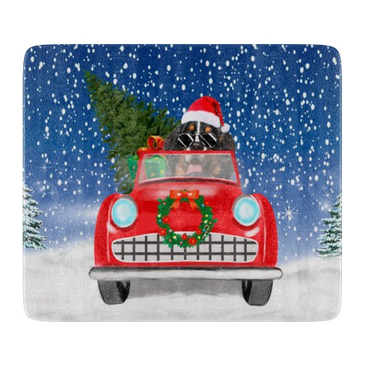 Bernese Mountain Hund Autofahren Auto im Schnee We Schneidebrett (Vorderseite)