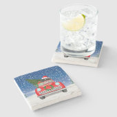 Bernese Mountain Hund Autofahren Auto im Schnee We Steinuntersetzer (Seitenansicht)