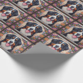 Bernese Mountain Hund Blumenkolorierte Grenze Geschenkpapier (Ecke)