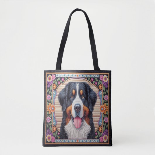 Bernese Mountain Hund Blumenkolorierte Grenze Tasche (Vorderseite)
