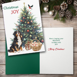 Bernese Mountain Hund , Bullfinch und Holiday Tree Feiertagskarte