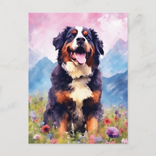 Bernese Mountain Hund bunte Aquarellbilder Postkarte (Vorderseite)