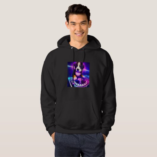 Bernese Mountain Hund DJ Vaporwave Ästhetische Jun Hoodie (Vorne ganz)