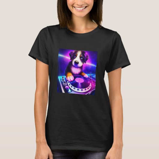 Bernese Mountain Hund DJ Vaporwave Ästhetische Jun T-Shirt (Vorderseite)