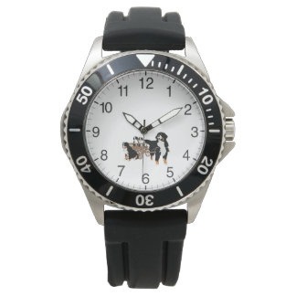 Bernese Mountain Hund Familie mit Holzwagen Armbanduhr