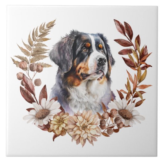 Bernese Mountain Hund Herbstkranz Fliese (Vorderseite)