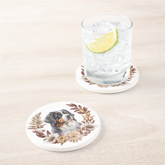 Bernese Mountain Hund Herbstkranz Getränkeuntersetzer (Seite)