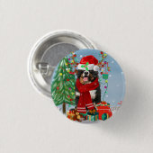 Bernese Mountain Hund im Schnee mit Weihnachtsgesc Button (Vorne & Hinten)