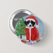 Bernese Mountain Hund im Schnee mit Weihnachtsgesc Button (Vorne & Hinten)