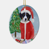 Bernese Mountain Hund im Schnee mit Weihnachtsgesc Keramik Ornament (Rechts)