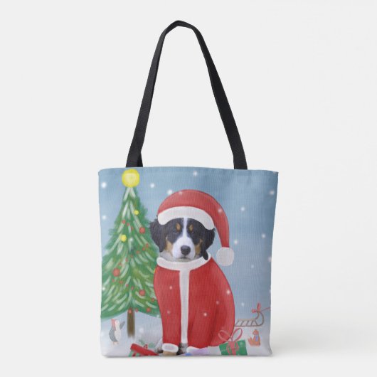 Bernese Mountain Hund im Schnee mit Weihnachtsgesc Tasche (Rückseite)