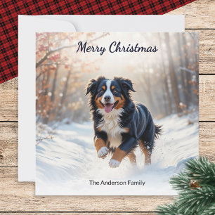 Bernese Mountain Hund im Schnee Wasserfarben Weihn Feiertagskarte