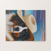 Bernese Mountain Hund in einem Hut am Strand Puzzle (Horizontal)