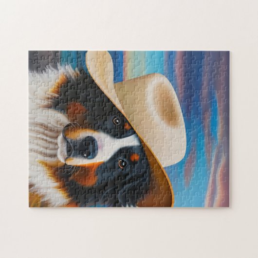 Bernese Mountain Hund in einem Hut am Strand Puzzle (Horizontal)