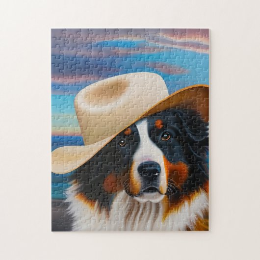 Bernese Mountain Hund in einem Hut am Strand Puzzle (Vertikal)
