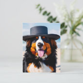 Bernese Mountain Hund in einem Hut Postkarte (Stehend Vorderseite)
