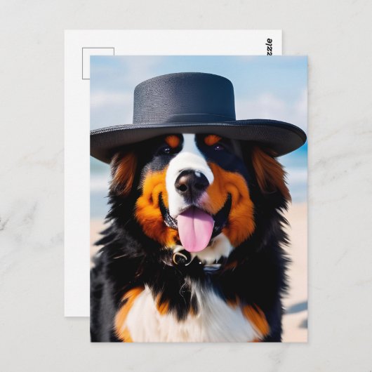 Bernese Mountain Hund in einem Hut Postkarte (Vorne/Hinten)