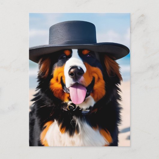 Bernese Mountain Hund in einem Hut Postkarte (Vorderseite)