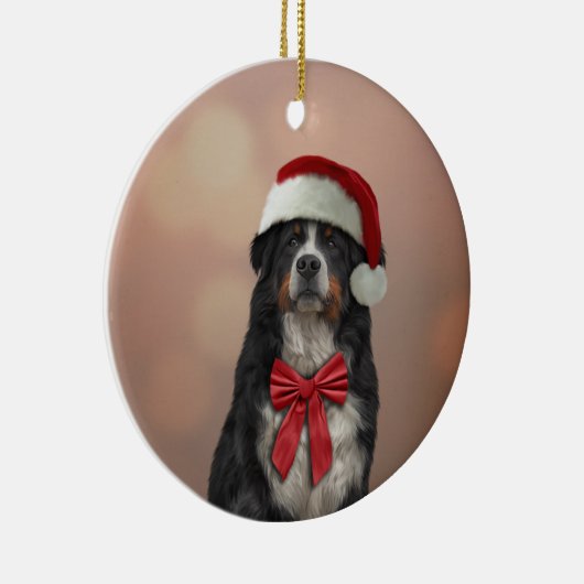 Bernese Mountain Hund in rotem Hut des Weihnachtsm Keramik Ornament (Rechts)