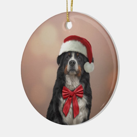 Bernese Mountain Hund in rotem Hut des Weihnachtsm Keramik Ornament (Links)