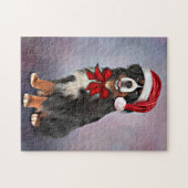 Bernese Mountain Hund in rotem Hut des Weihnachtsm Puzzle (Horizontal)