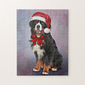 Bernese Mountain Hund in rotem Hut des Weihnachtsm Puzzle (Vertikal)