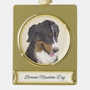 Bernese Mountain Hund Malerei - Original Hunde Kun Banner-Ornament Gold