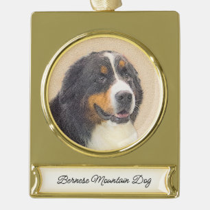 Bernese Mountain Hund Malerei - Original Hunde Kun Banner-Ornament Gold