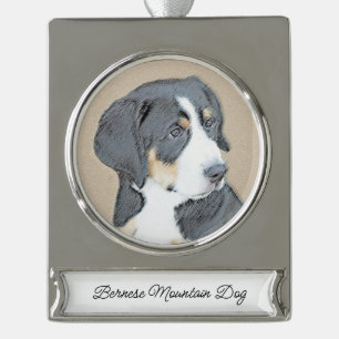Bernese Mountain Hund Malerei - Original Hunde Kun Banner-Ornament Silber