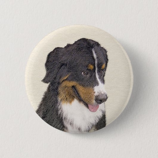 Bernese Mountain Hund Malerei - Original Hunde Kun Button (Vorderseite)