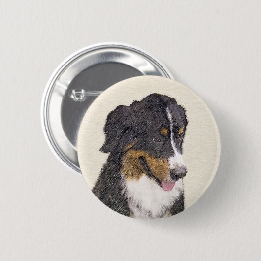 Bernese Mountain Hund Malerei - Original Hunde Kun Button (Vorne & Hinten)