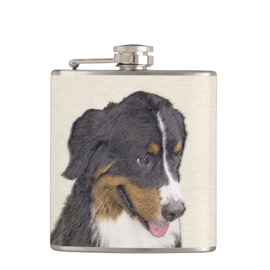 Bernese Mountain Hund Malerei - Original Hunde Kun Flachmann (Vorderseite)
