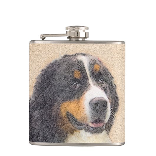 Bernese Mountain Hund Malerei - Original Hunde Kun Flachmann (Vorderseite)