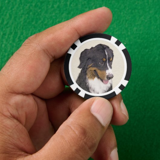 Bernese Mountain Hund Malerei - Original Hunde Kun Pokerchips (Hand)