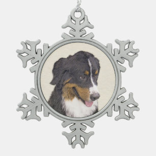 Bernese Mountain Hund Malerei - Original Hunde Kun Schneeflocken Zinn-Ornament