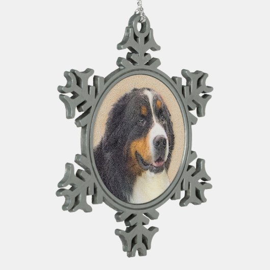 Bernese Mountain Hund Malerei - Original Hunde Kun Schneeflocken Zinn-Ornament (Links)