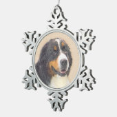 Bernese Mountain Hund Malerei - Original Hunde Kun Schneeflocken Zinn-Ornament (Rechts)