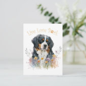 Bernese Mountain Hund Mama Floral Postkarte (Stehend Vorderseite)