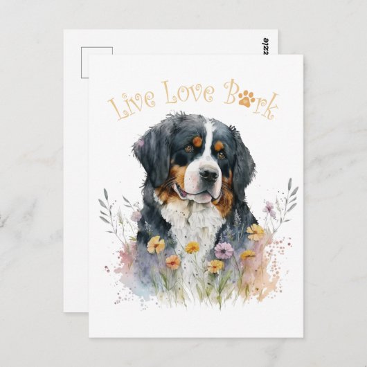 Bernese Mountain Hund Mama Floral Postkarte (Vorne/Hinten)