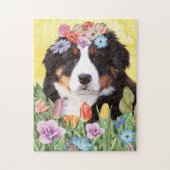 Bernese Mountain Hund mit Blume Frühjahr Puzzle (Vertikal)