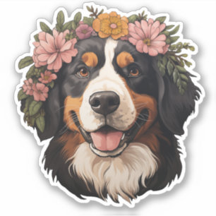 Bernese Mountain Hund mit Blume Sticker