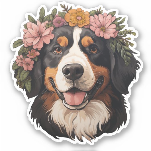 Bernese Mountain Hund mit Blume Sticker (Vorderseite)