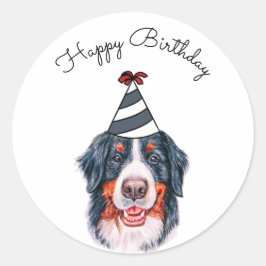 Bernese Mountain Hund mit Party Hat Runder Aufkleber