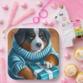 Bernese Mountain Hund mit Weihnachtsgeschenk Pappteller (Party)
