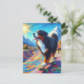 Bernese Mountain Hund Skateboarding Postkarte (Stehend Vorderseite)